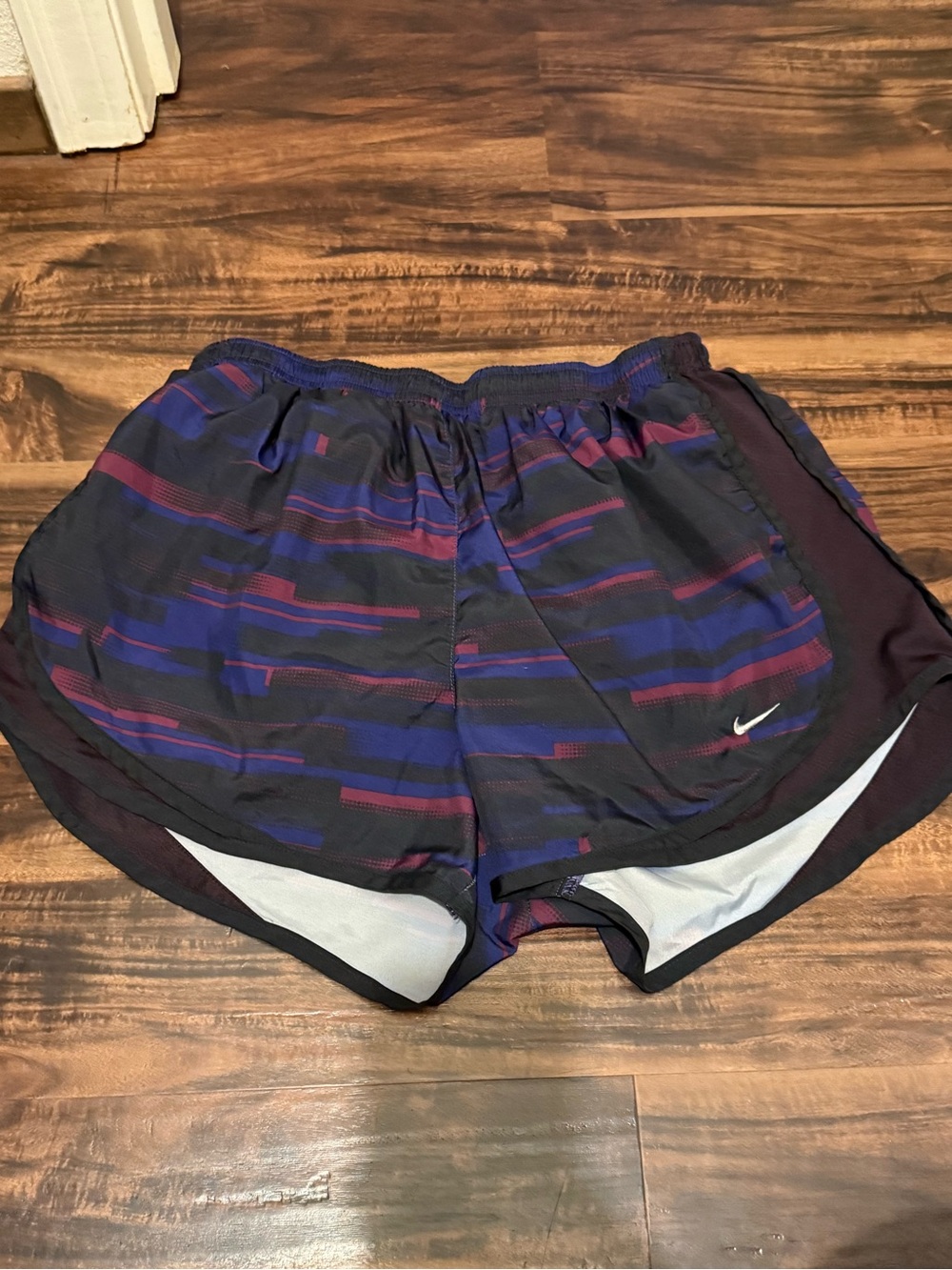 Nike Women's Tempo Track Shorts - Blue/Black/Purple Geometric Pattern - Large